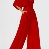 Isaura Mono Elegant cu Pantaloni Largi și Decupaj în Formă de V
