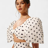 Set de Fustă și Cămașă cu Dots Sherine și Mâneci Pufoase