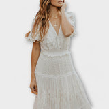Helena - Rochie midi Lacey cu decolteu în V