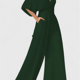 Isaura Mono Elegant cu Pantaloni Largi și Decupaj în Formă de V