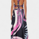 Ciana Set cu Fustă Abstractă și Top Halter