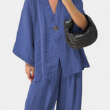 Eli set oversized cu top cu decolteu în V și pantaloni drepți