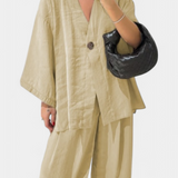 Eli set oversized cu top cu decolteu în V și pantaloni drepți