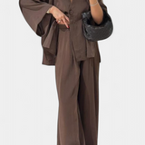 Eli set oversized cu top cu decolteu în V și pantaloni drepți