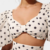 Sherine Polka Dot Sijon și Cămașă cu Mâneci Pufos