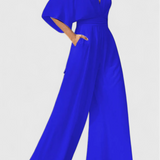 Isaura Mono Elegant cu Pantaloni Largi și Decupaj în Formă de V