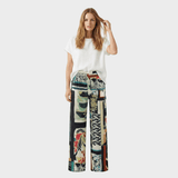 Pantaloni Drepți cu Talie Înaltă Arce cu Model Floral