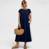 Rochie Midi cu Linie Simplă și Buzunare Laterale