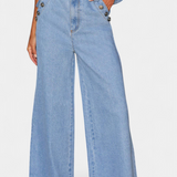 Compleu din denim Ludovica cu sacou mulat și pantaloni largi