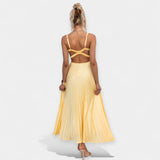 Rochie Maximă de Culoare Galbenă cu Spate Deschis