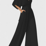Isaura Mono Elegant cu Pantaloni Largi și Decolteu în Formă de V