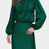 Rochie Maxi Cecila cu Guler Înalt și Detalii Florale