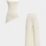 Pilarica Set Plisat cu Top Asimetric și Pantaloni Fluturând