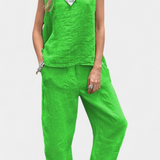Leona din in, bumbac, vestă și pantaloni