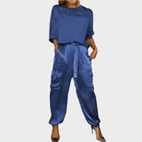 Irena™ - Set satinat cu bluză lejeră și pantaloni cargo