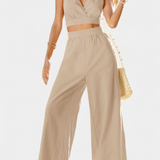 Set Valentina cu Top din Dantelă și Pantaloni Largi