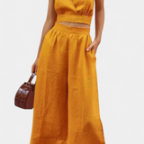Set Lăcuit cu Dantelă și Pantaloni Largi Valentina